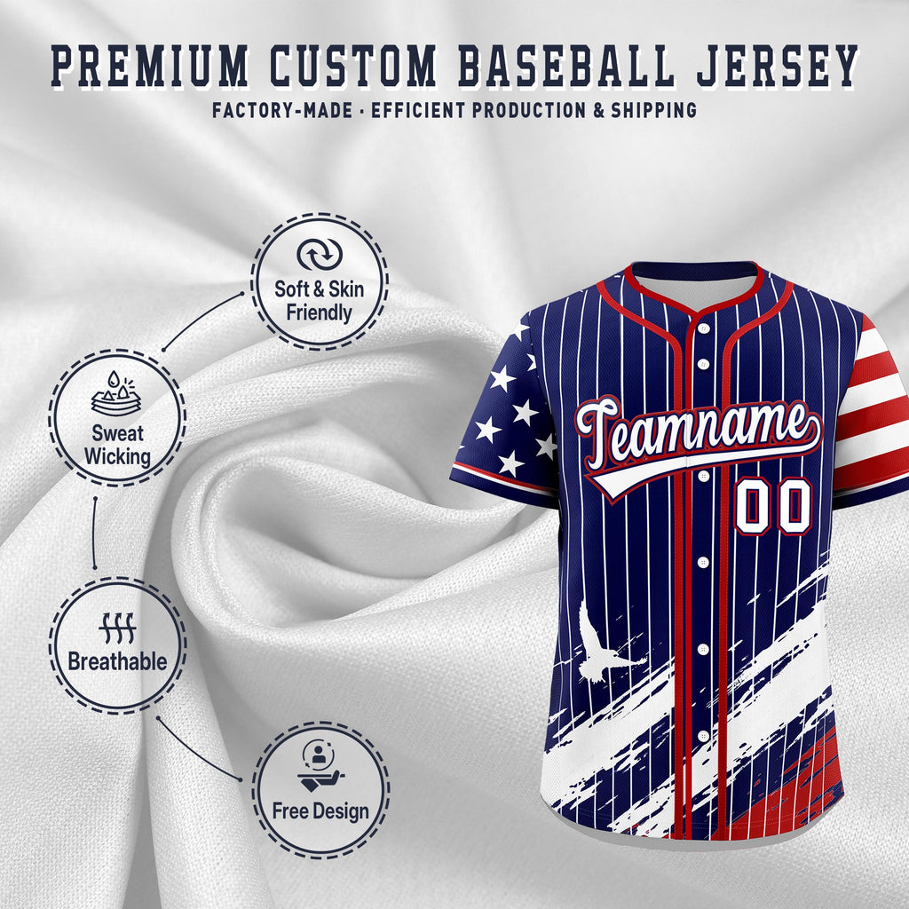 Custom Navy Baseball Jersey Graffiti Pattern Independence Day