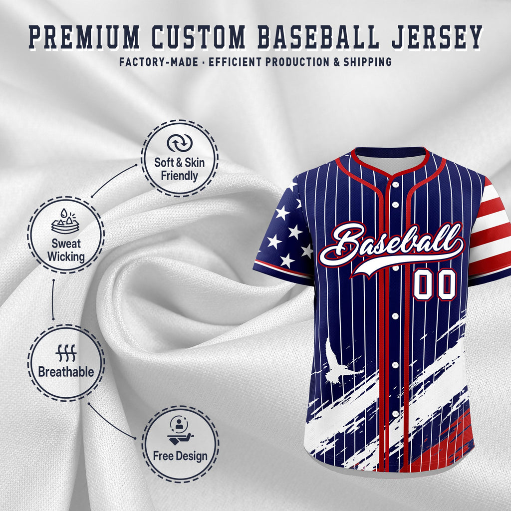 Custom Navy Baseball Jersey Graffiti Pattern Independence Day