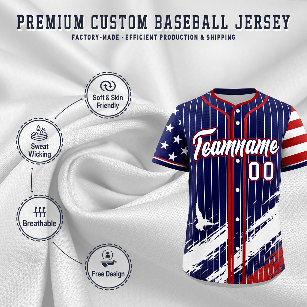 Custom Navy Baseball Jersey Graffiti Pattern Independence Day