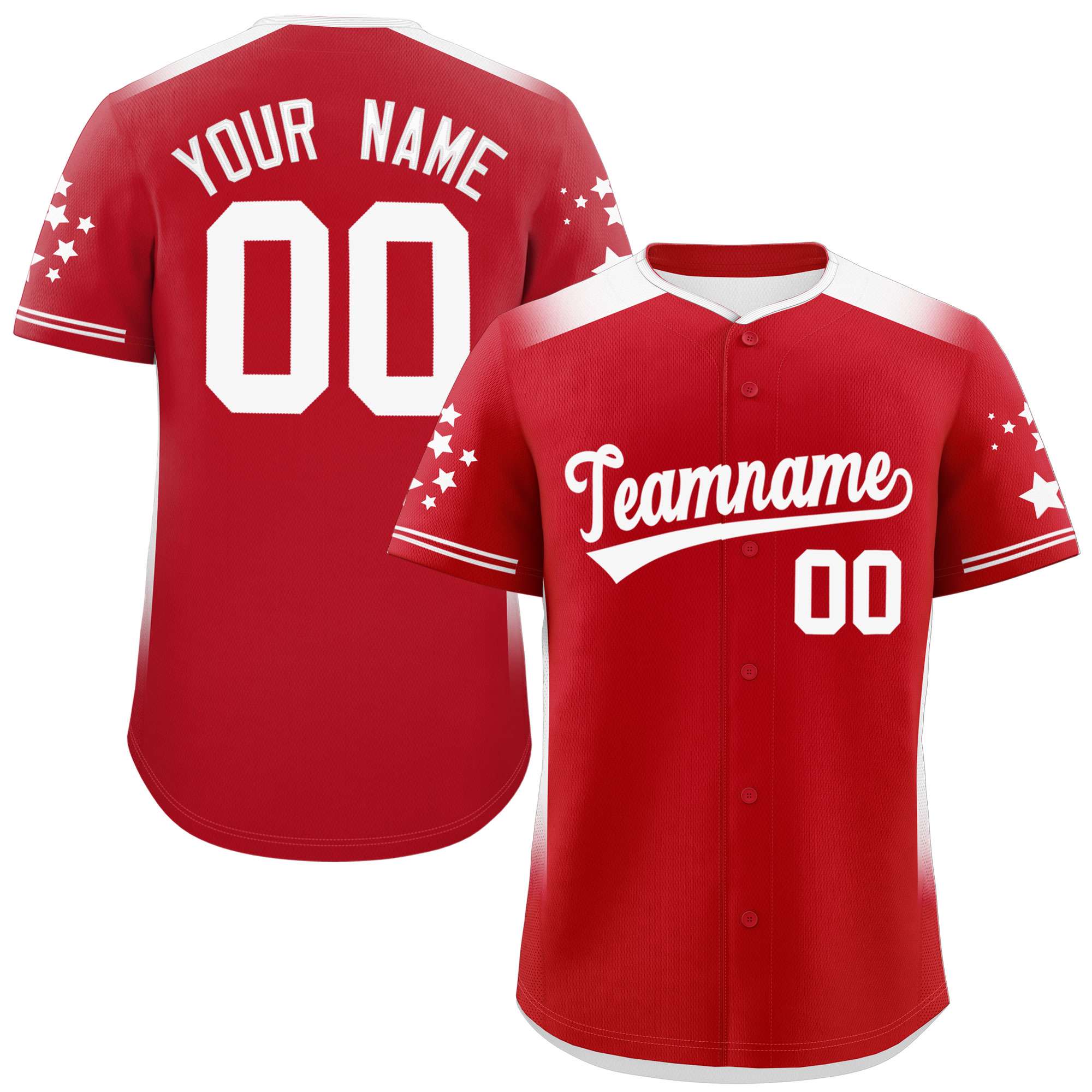 Custom Red White Gradient Side Personalized Star Pattern Authentic Baseball Jersey Main image