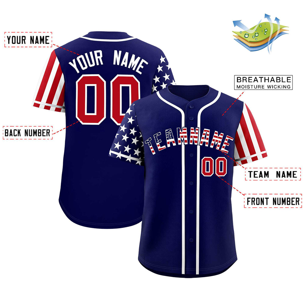 Custom Dark Blue American Flag Design Personalized Baseball Jersey