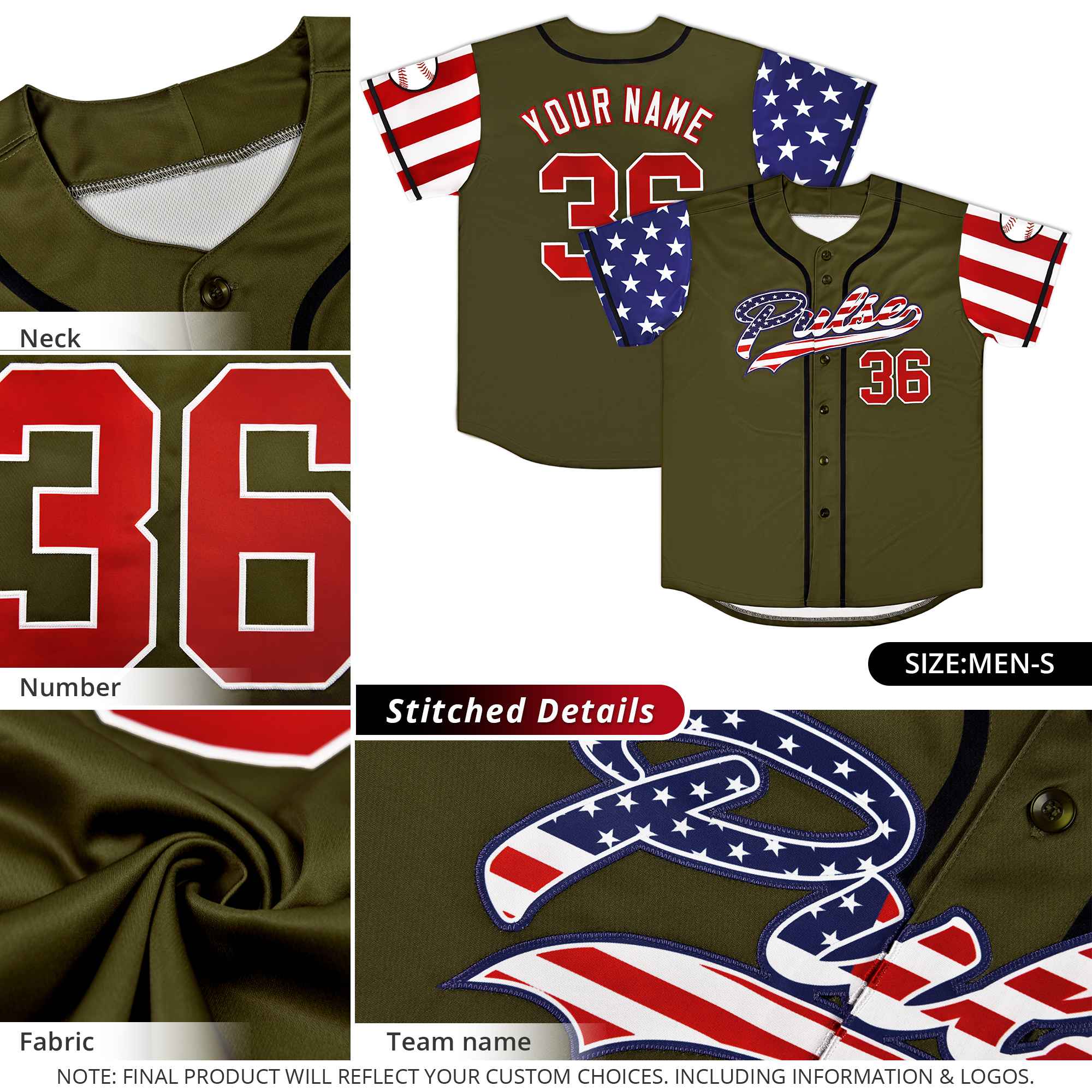 Custom Dark Blue American Flag Design Personalized Baseball Jersey