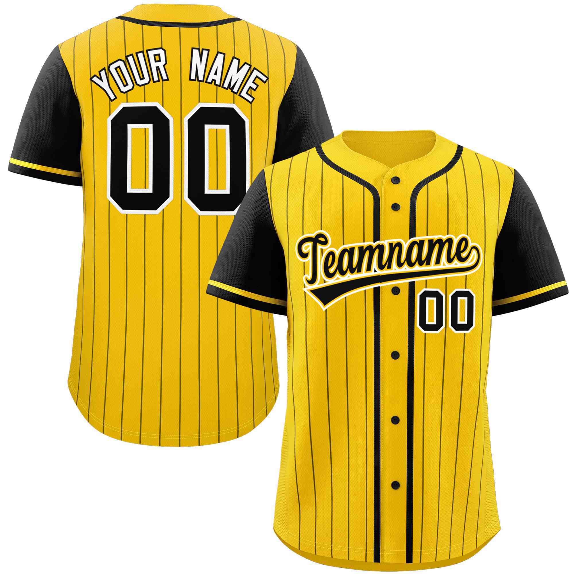 Custom Gold Black Stripe Fashion Raglan Sleeves Authentic Baseball Jersey Main image
