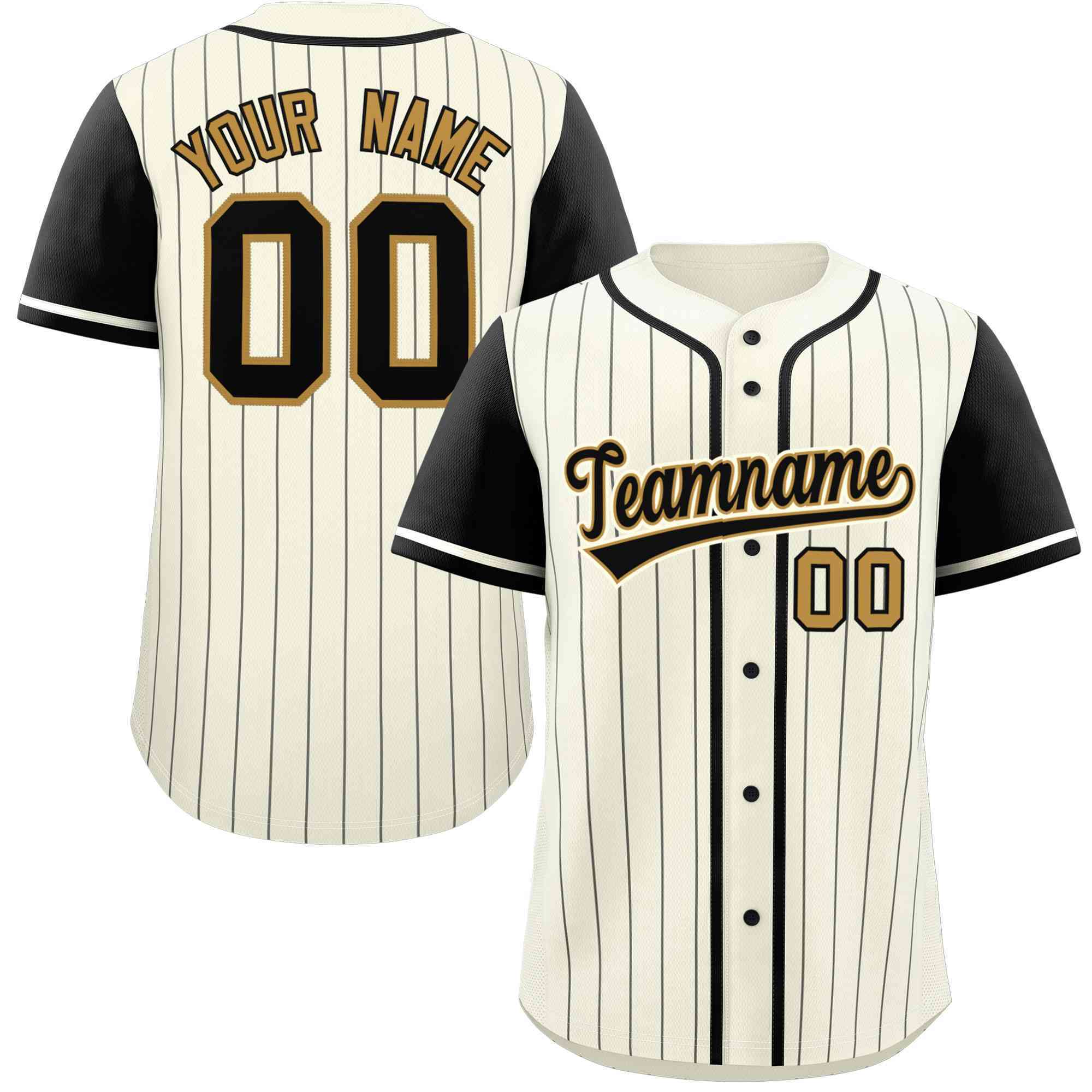 Custom Cream Black Stripe Fashion Raglan Sleeves Authentic Baseball Jersey Main image