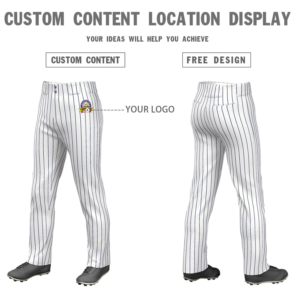 Custom White Navy Pinstripe Fit Stretch Practice Loose-fit Baseball Pants