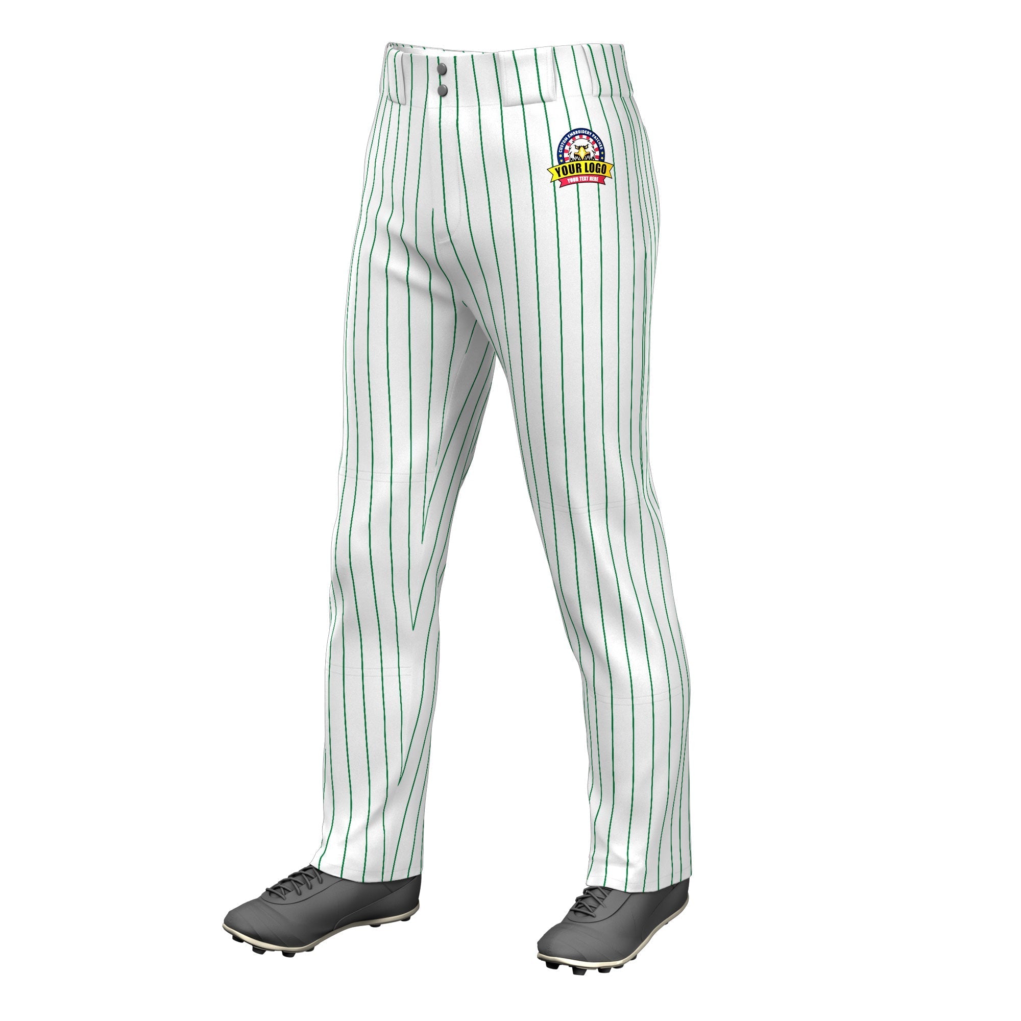 Custom White Kelly Green Pinstripe Fit Stretch Practice Loose-fit Baseball Pants Main image