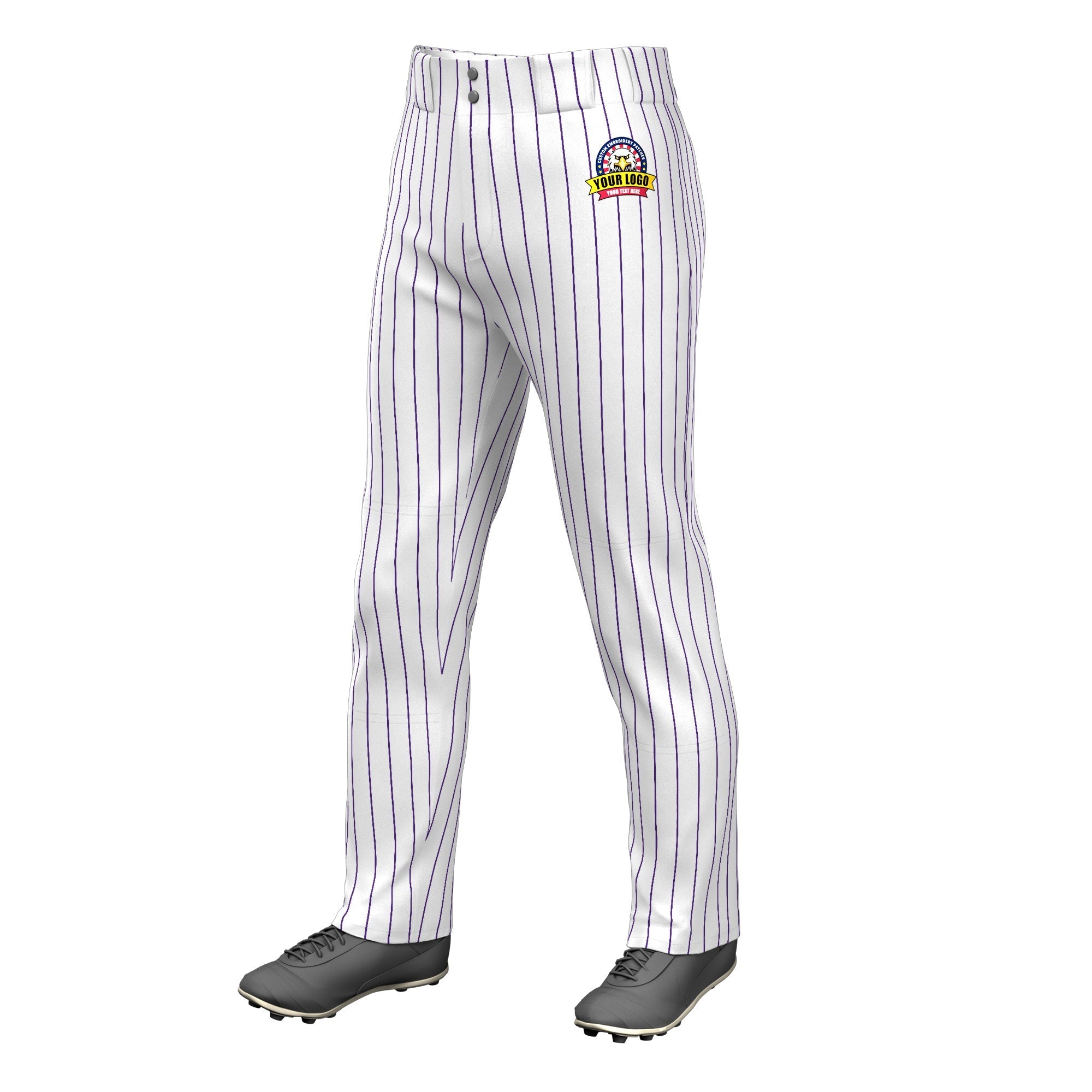Custom White Purple Pinstripe Fit Stretch Practice Loose-fit Baseball Pants Main image