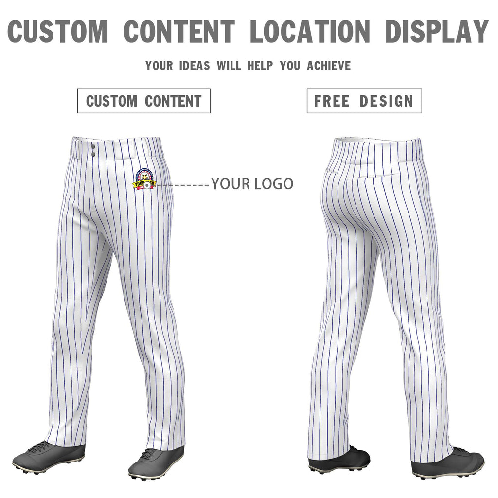 Custom White Royal Pinstripe Fit Stretch Practice Loose-fit Baseball Pants