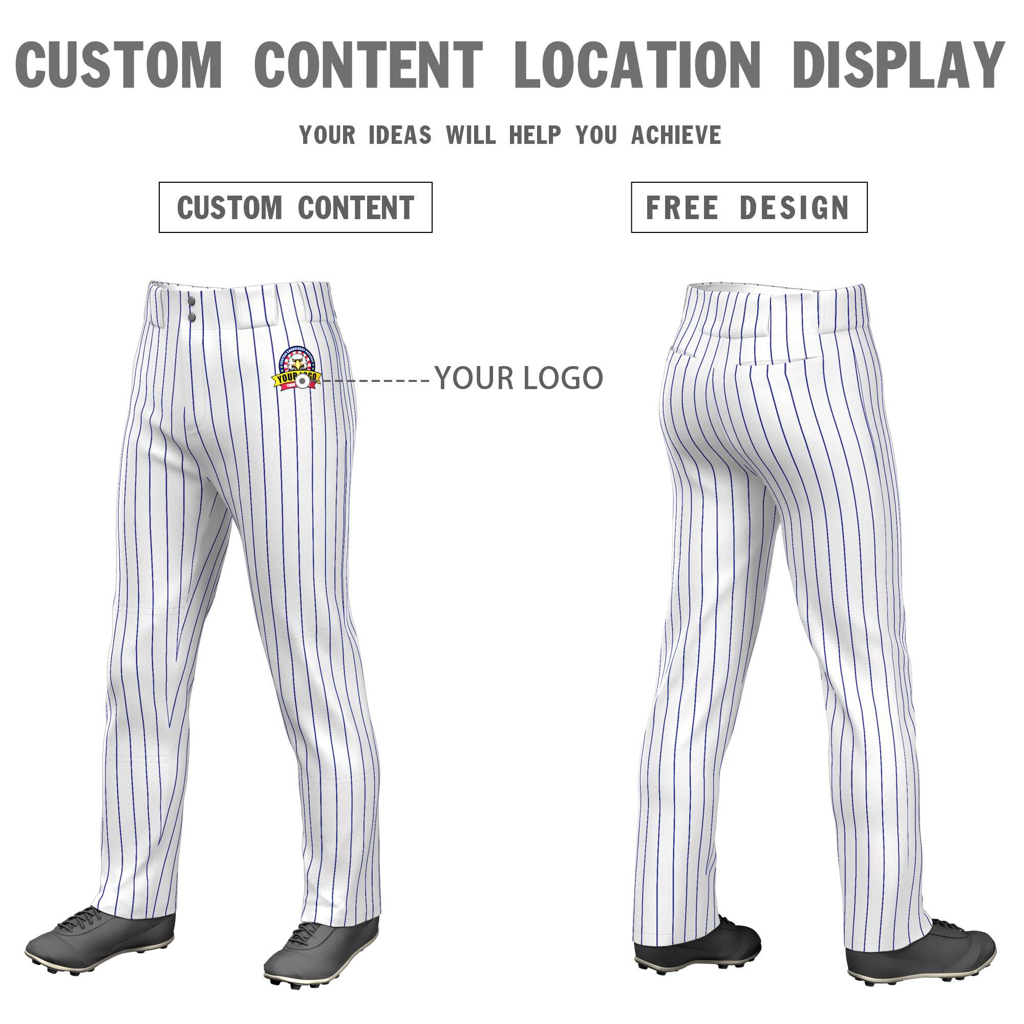 Custom White Royal Pinstripe Fit Stretch Practice Loose-fit Baseball Pants