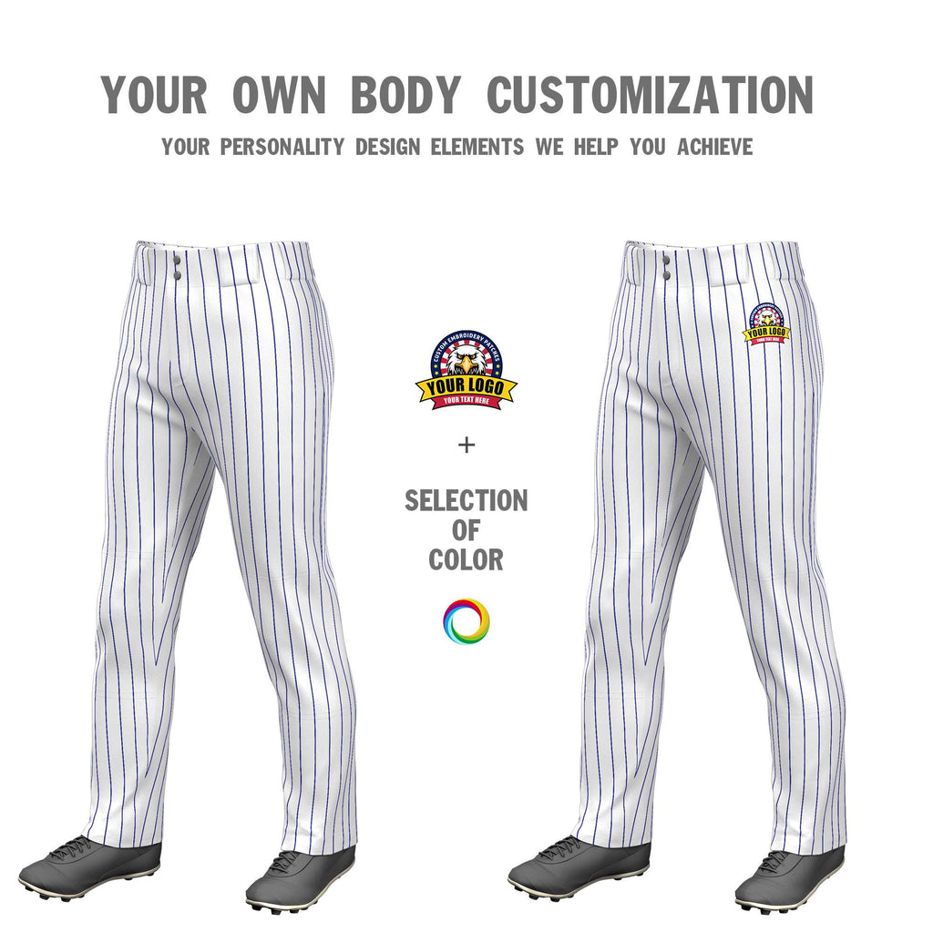 Custom White Royal Pinstripe Fit Stretch Practice Loose-fit Baseball Pants