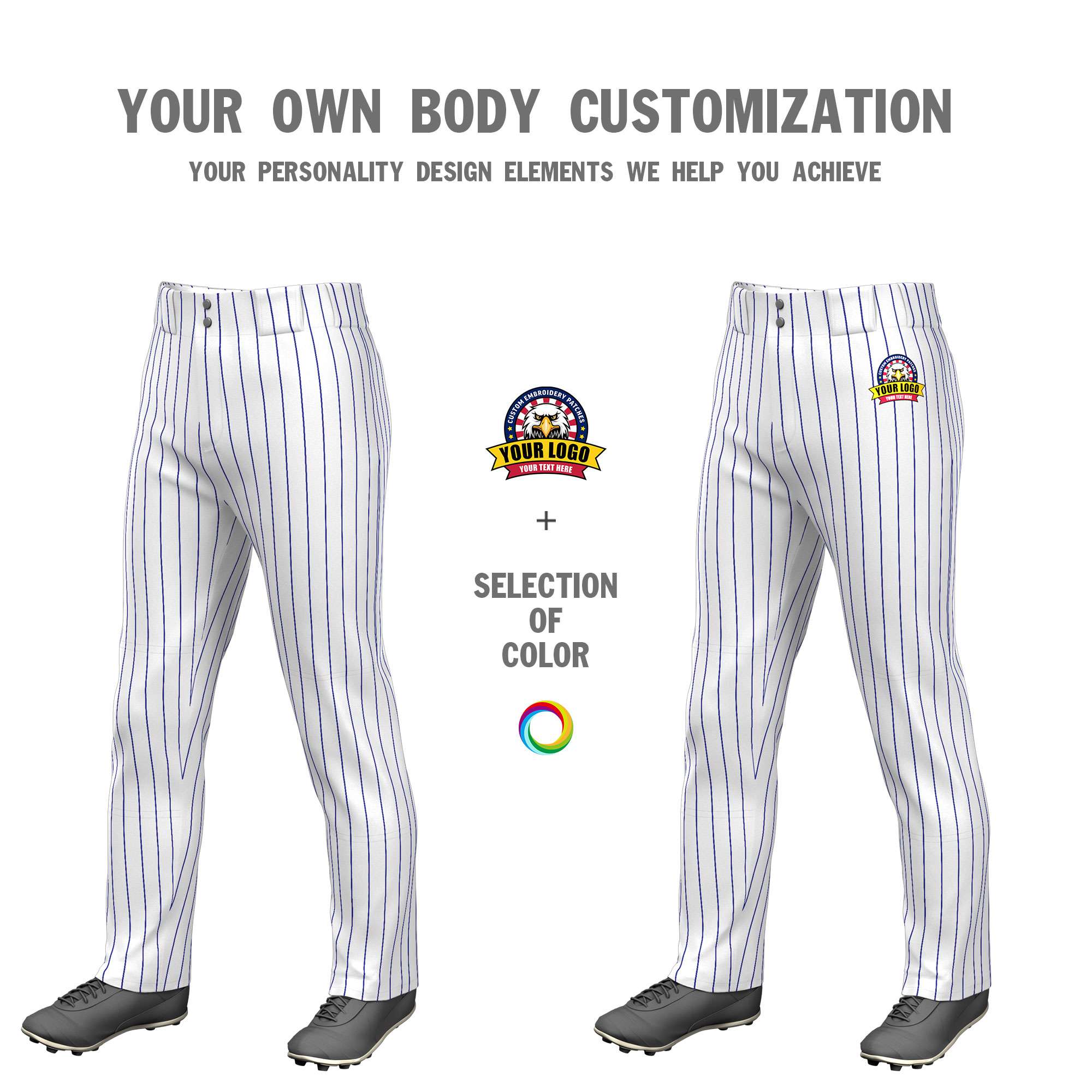 Custom White Royal Pinstripe Fit Stretch Practice Loose-fit Baseball Pants