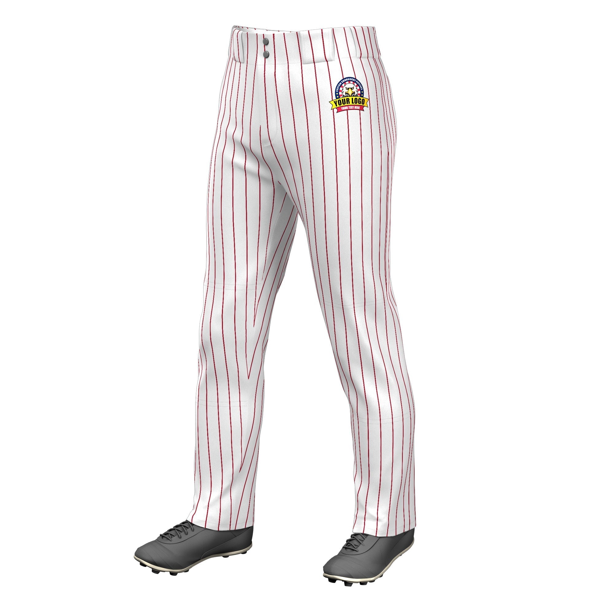 Custom White Red Pinstripe Fit Stretch Practice Loose-fit Baseball Pants Main image