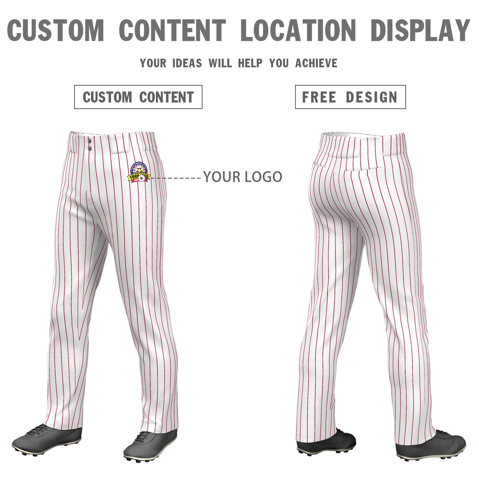 Custom White Red Pinstripe Fit Stretch Practice Loose-fit Baseball Pants