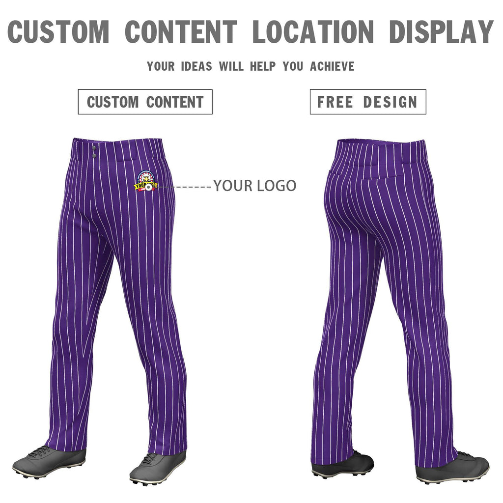Custom Purple White Pinstripe Fit Stretch Practice Loose-fit Baseball Pants