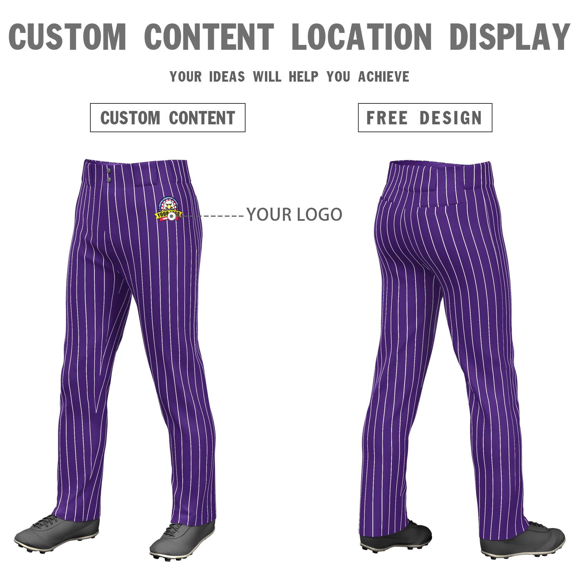 Custom Purple White Pinstripe Fit Stretch Practice Loose-fit Baseball Pants