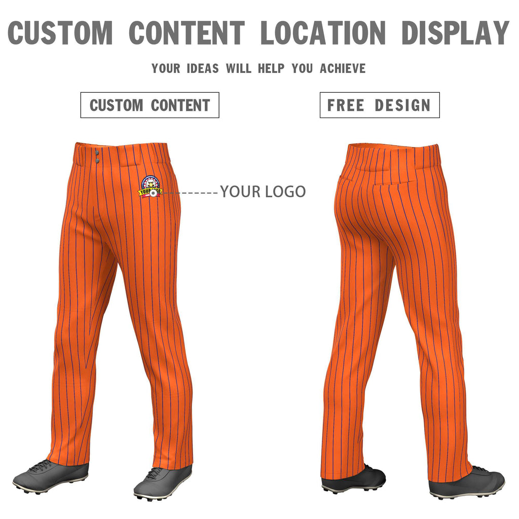 Custom Cadmium Orange Royal Pinstripe Fit Stretch Practice Loose-fit Baseball Pants