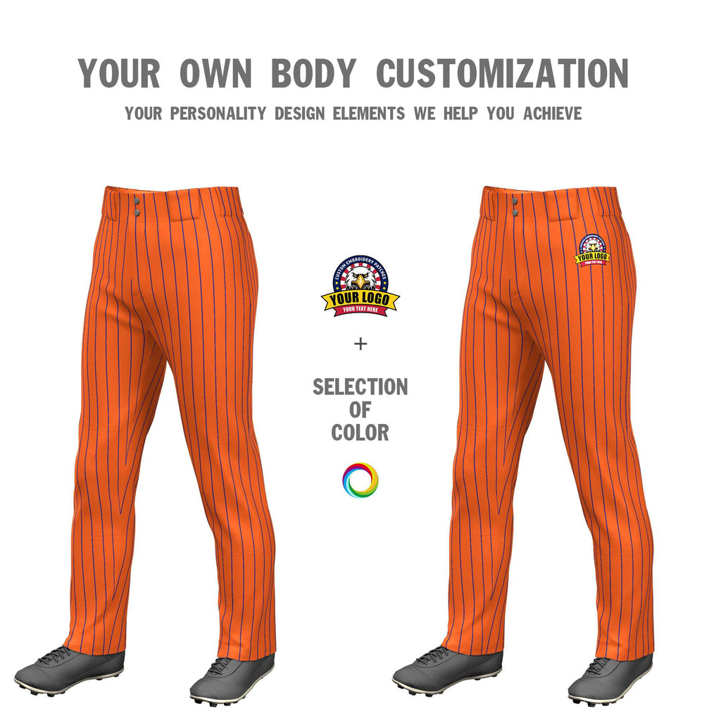 Custom Cadmium Orange Royal Pinstripe Fit Stretch Practice Loose-fit Baseball Pants
