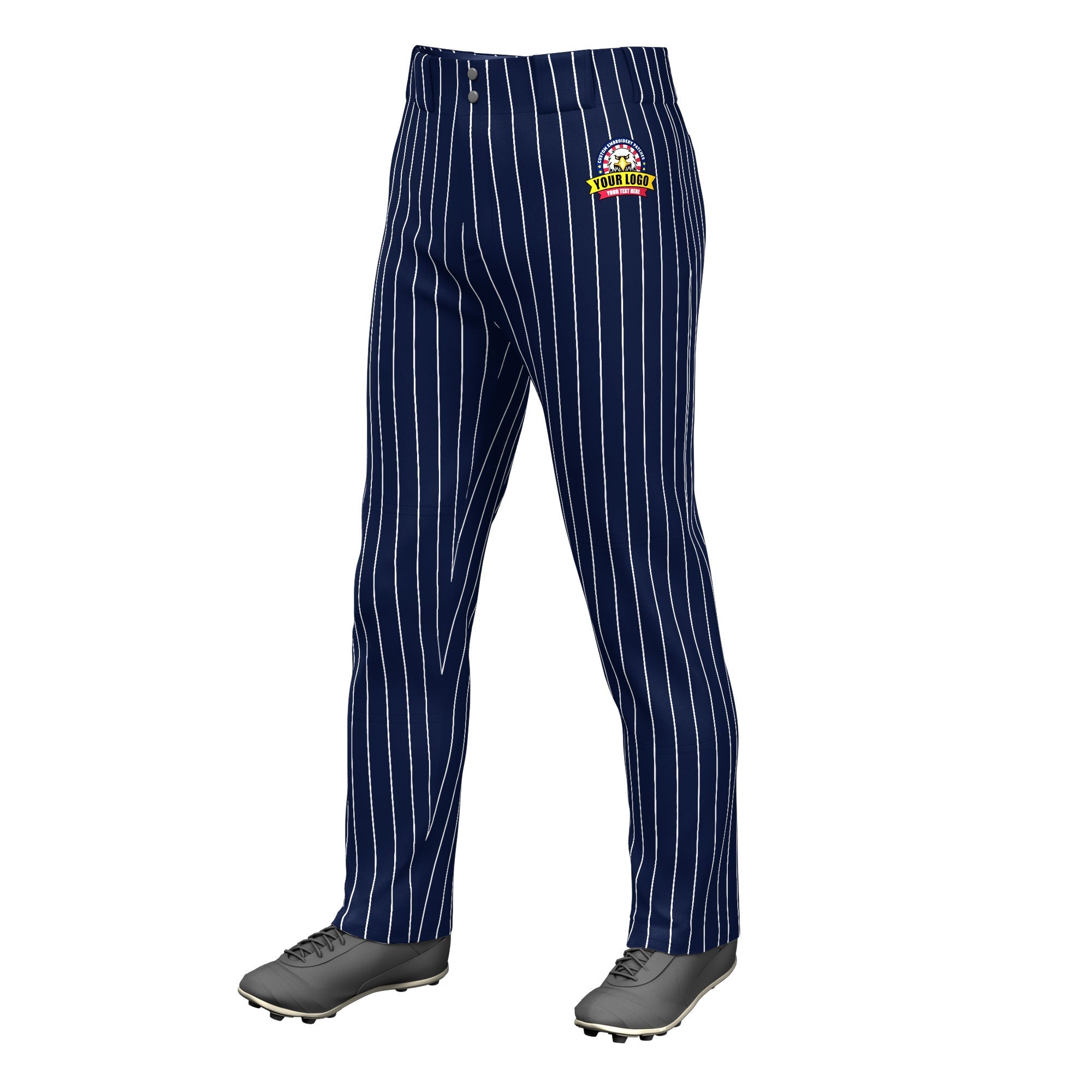 Custom Navy White Pinstripe Fit Stretch Practice Loose-fit Baseball Pants Main image