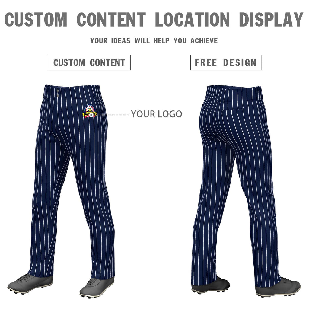 Custom Navy White Pinstripe Fit Stretch Practice Loose-fit Baseball Pants