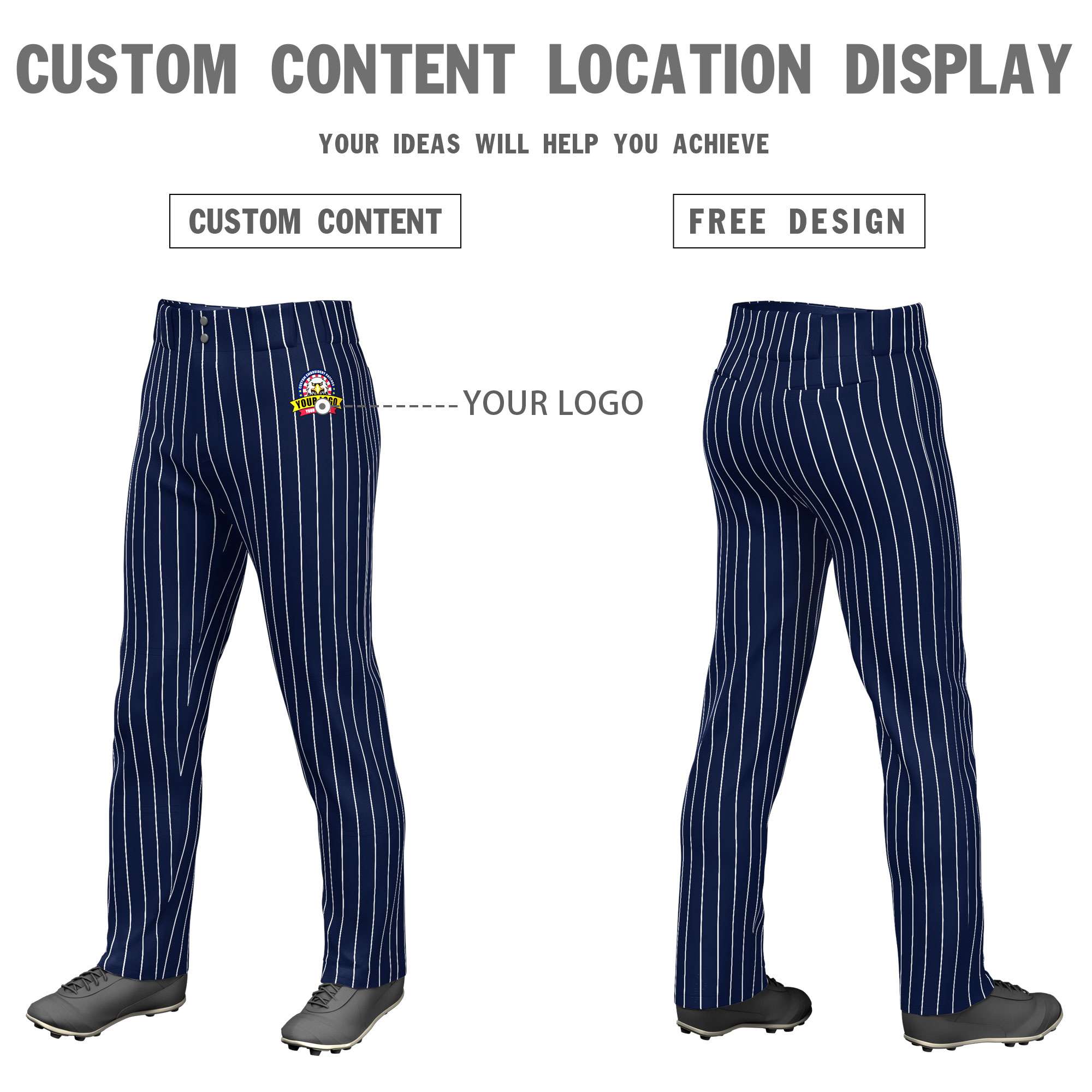 Custom Navy White Pinstripe Fit Stretch Practice Loose-fit Baseball Pants