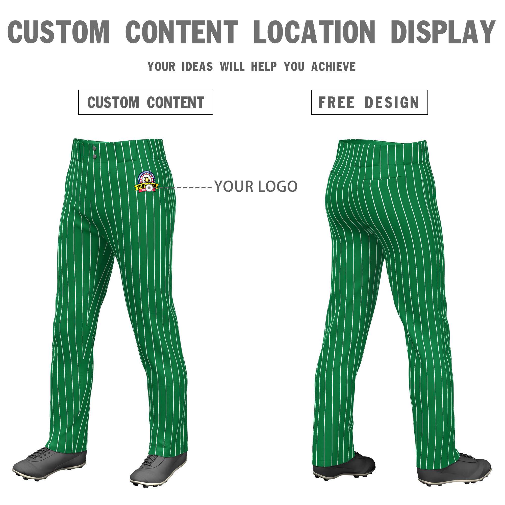 Custom Kelly Green White Pinstripe Fit Stretch Practice Loose-fit Baseball Pants