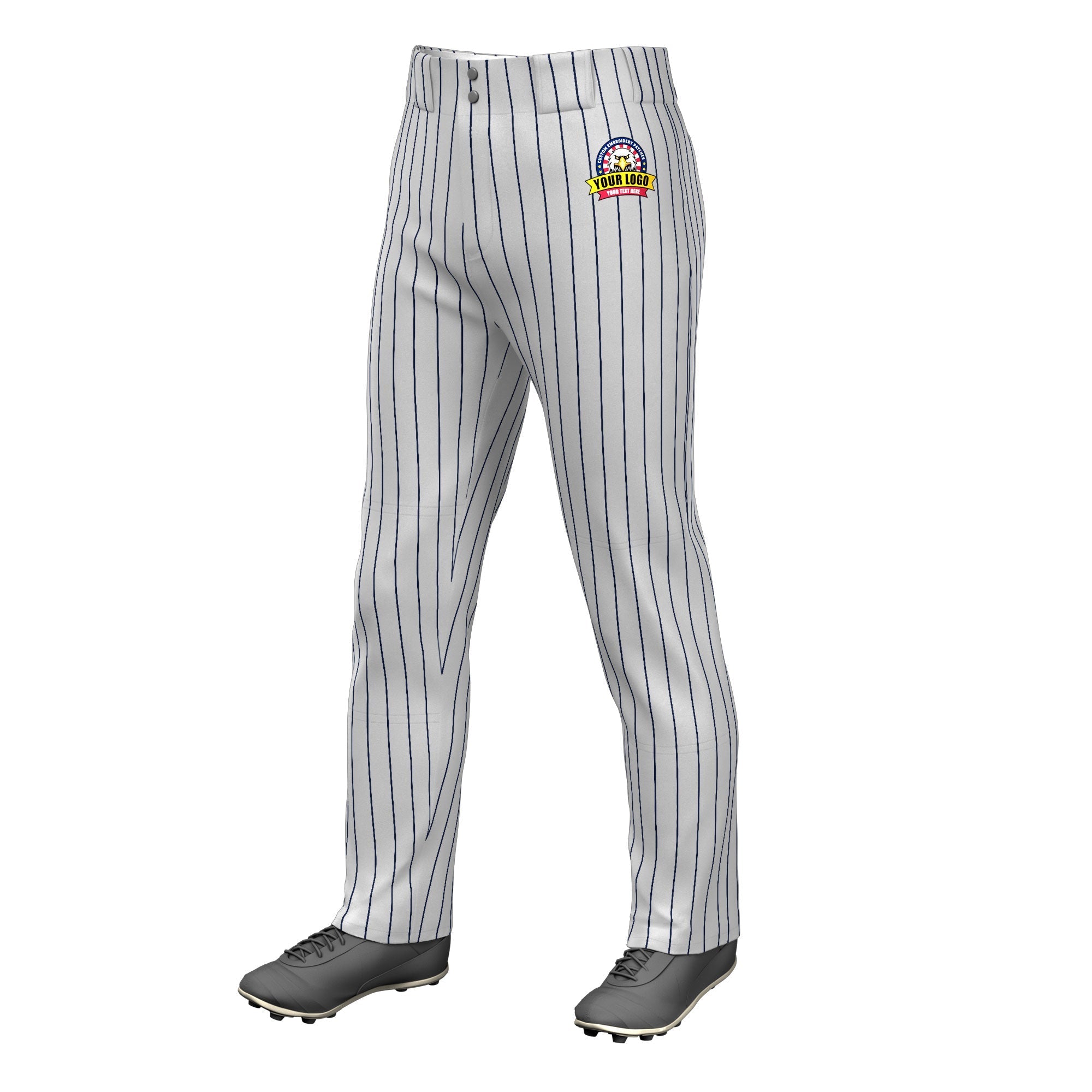 Custom Gray Navy Pinstripe Fit Stretch Practice Loose-fit Baseball Pants Main image