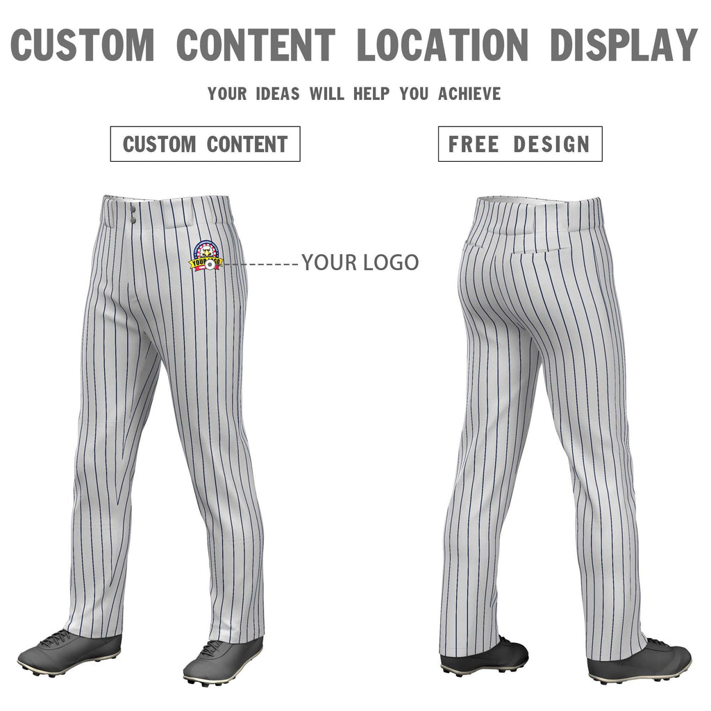 Custom Gray Navy Pinstripe Fit Stretch Practice Loose-fit Baseball Pants