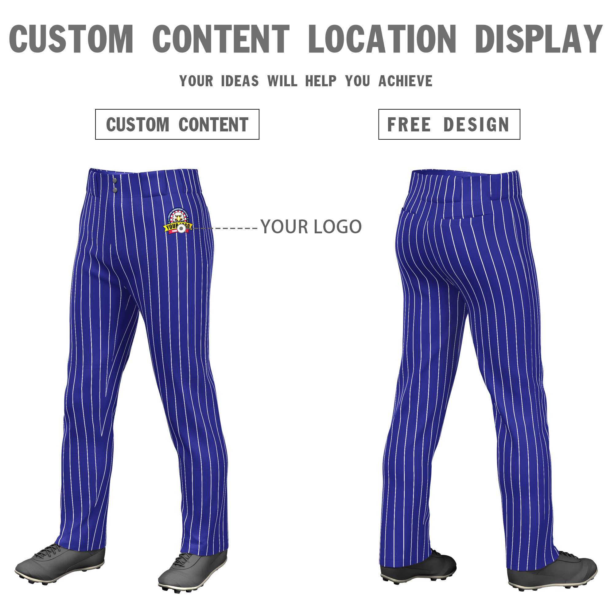 Custom Royal White Pinstripe Fit Stretch Practice Loose-fit Baseball Pants