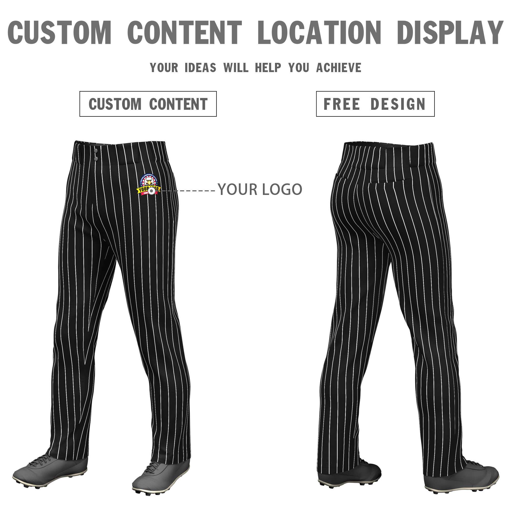 Custom Black White Pinstripe Fit Stretch Practice Loose-fit Baseball Pants