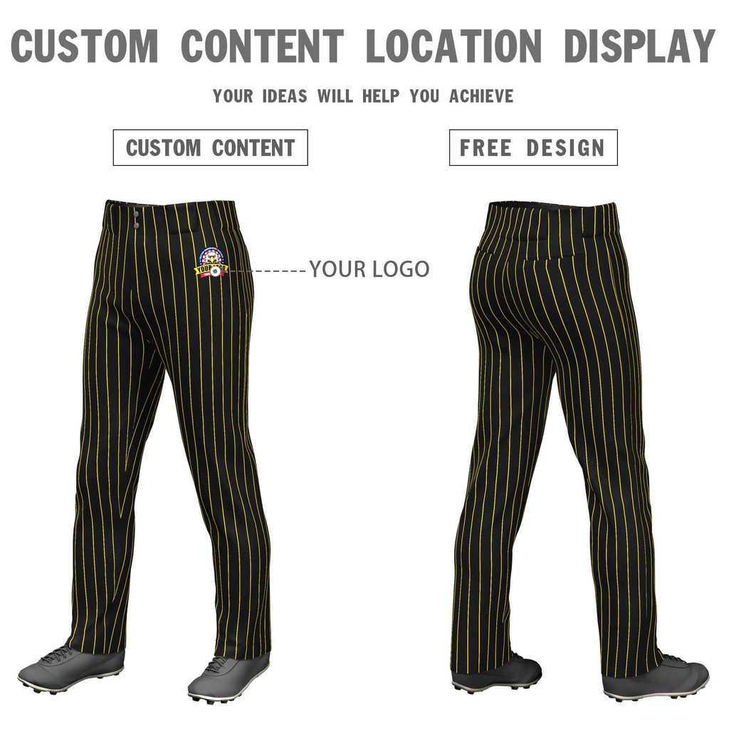 Custom Black Gold Pinstripe Fit Stretch Practice Loose-fit Baseball Pants