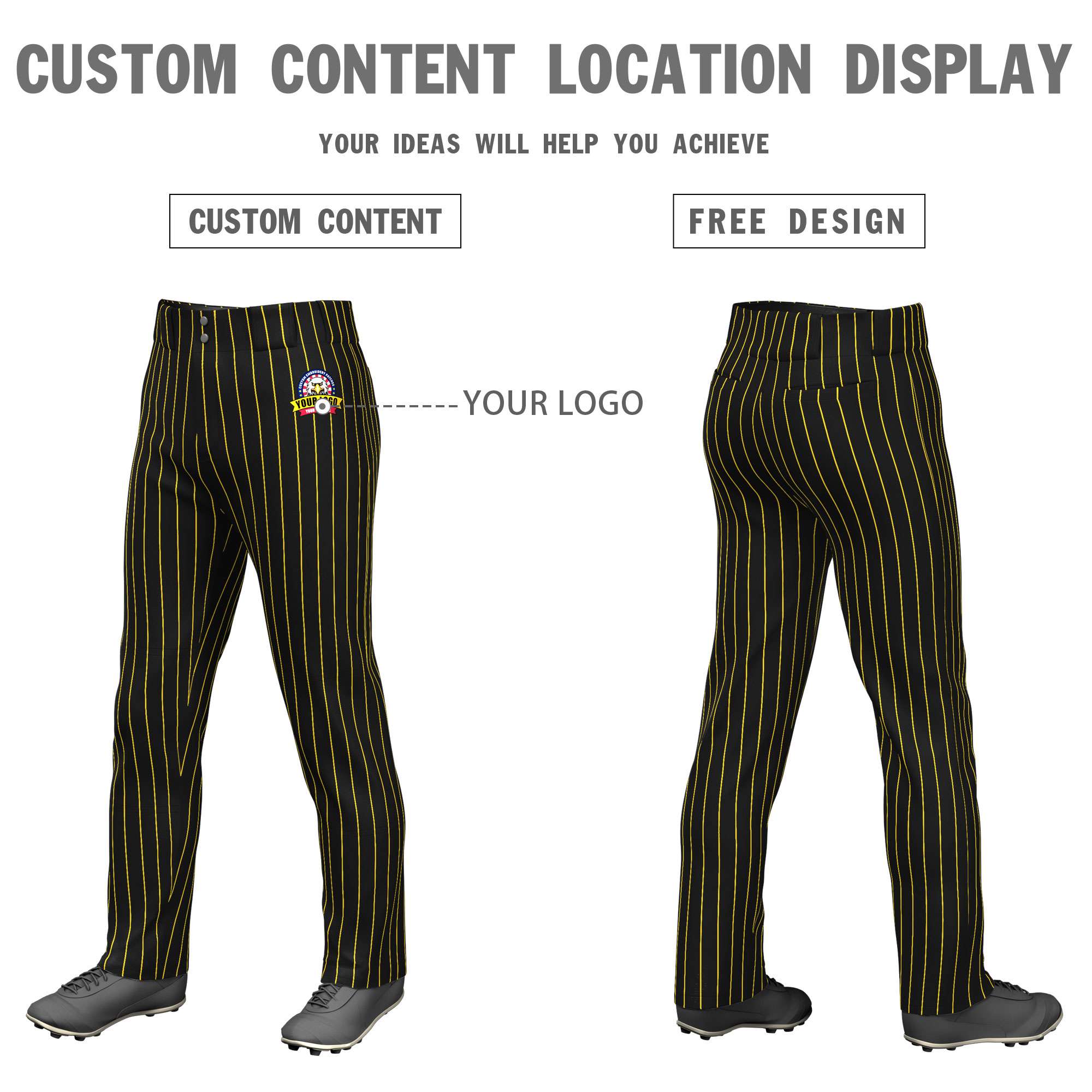 Custom Black Gold Pinstripe Fit Stretch Practice Loose-fit Baseball Pants