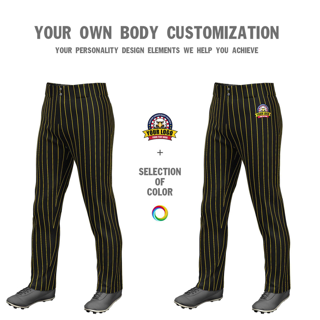 Custom Black Gold Pinstripe Fit Stretch Practice Loose-fit Baseball Pants