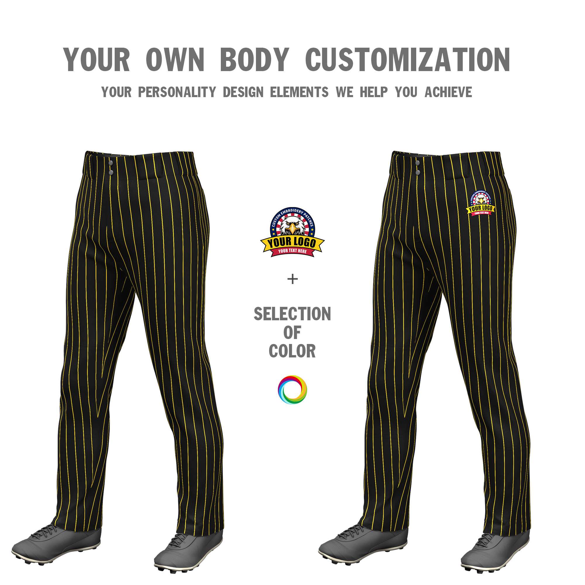 Custom Black Gold Pinstripe Fit Stretch Practice Loose-fit Baseball Pants