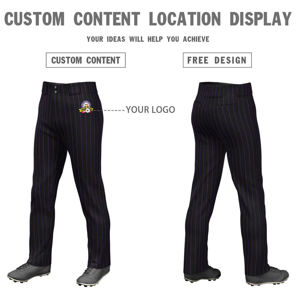 Custom Black Purple Pinstripe Fit Stretch Practice Loose-fit Baseball Pants
