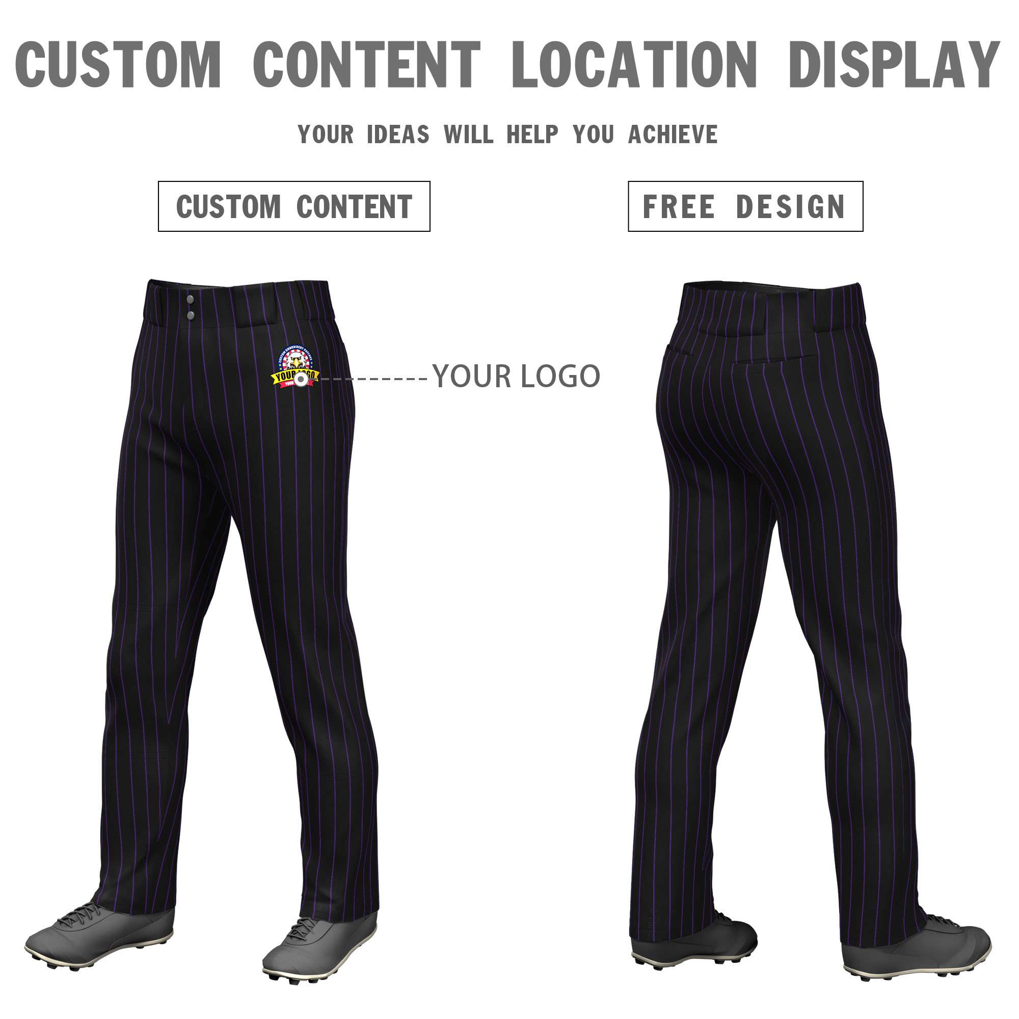 Custom Black Purple Pinstripe Fit Stretch Practice Loose-fit Baseball Pants