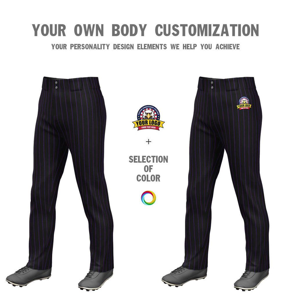 Custom Black Purple Pinstripe Fit Stretch Practice Loose-fit Baseball Pants