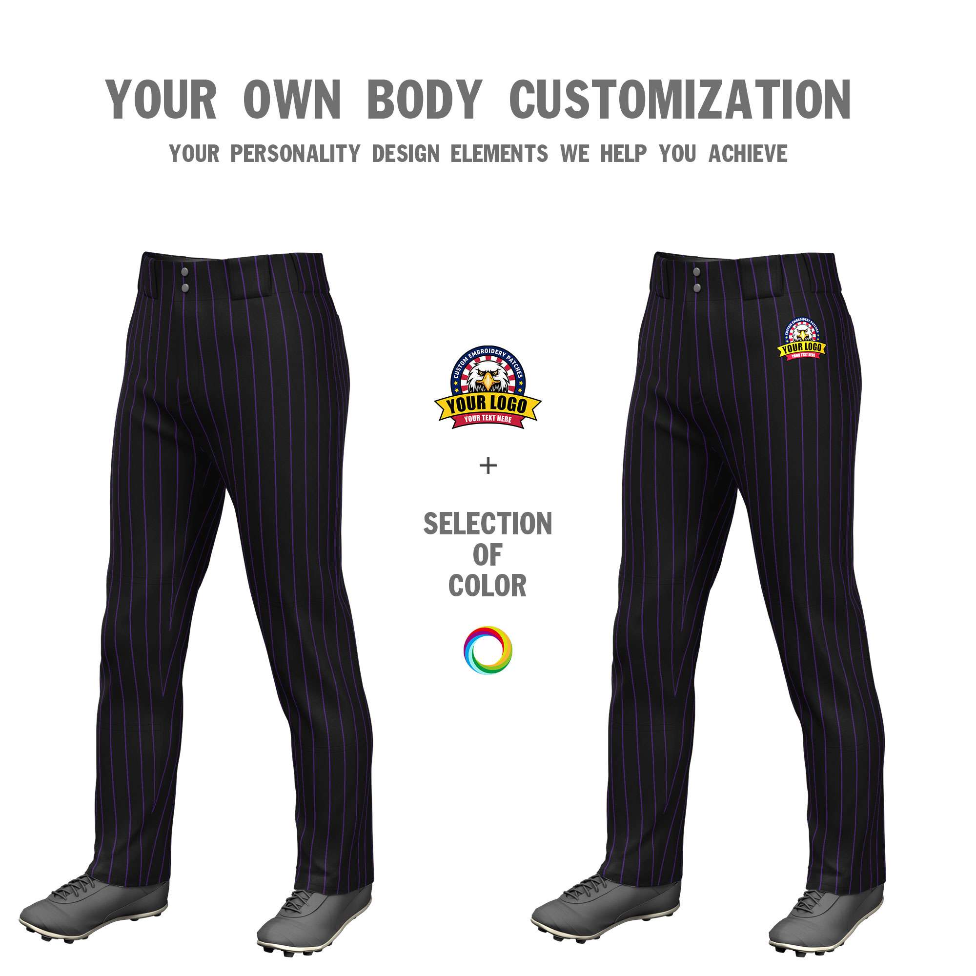 Custom Black Purple Pinstripe Fit Stretch Practice Loose-fit Baseball Pants
