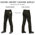 Custom Black Old Gold Pinstripe Fit Stretch Practice Loose-fit Baseball Pants