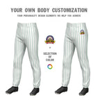 Custom White Kelly Green Pinstripe Fit Stretch Practice Pull Up Baseball Pants