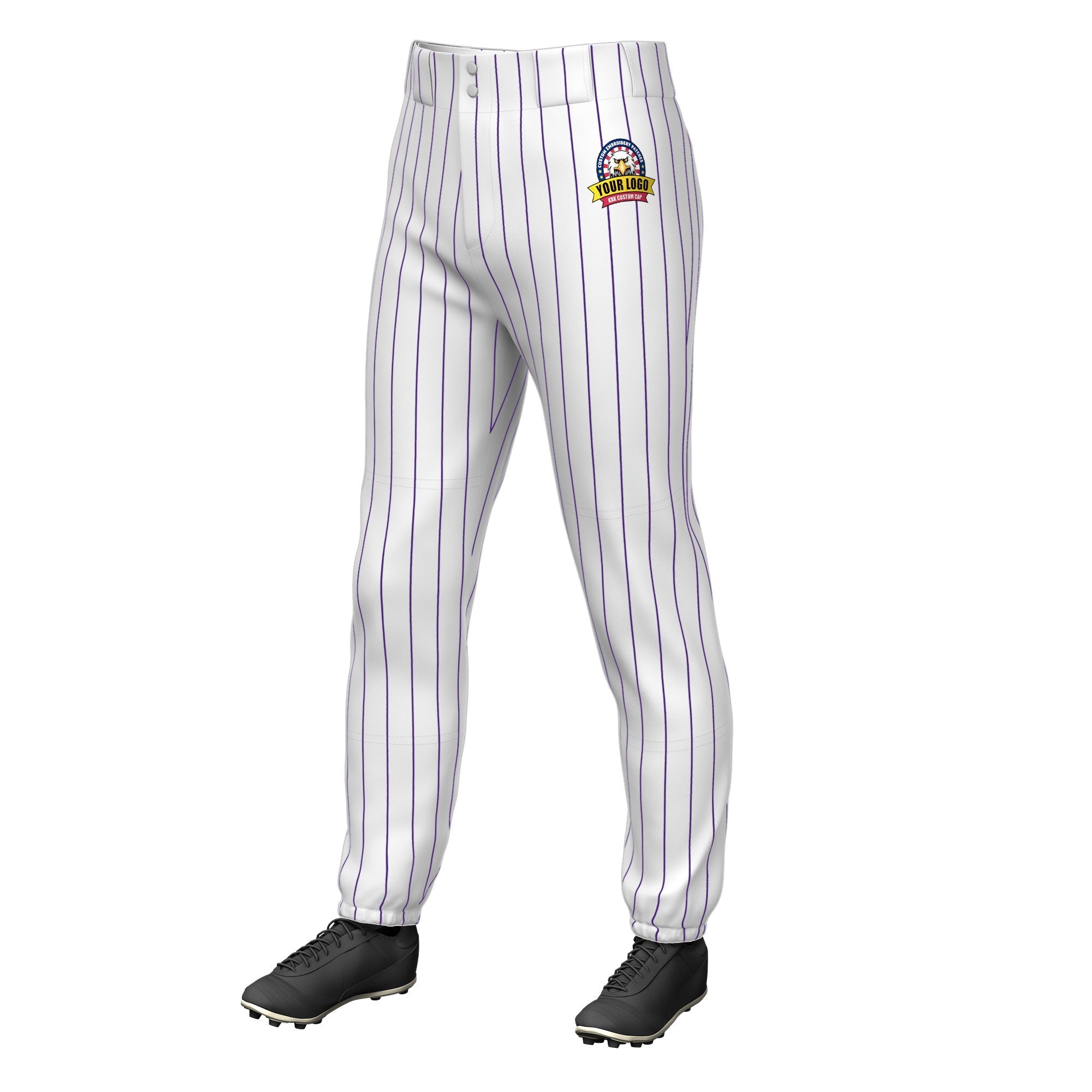 Custom White Purple Pinstripe Fit Stretch Practice Pull Up Baseball Pants Main image