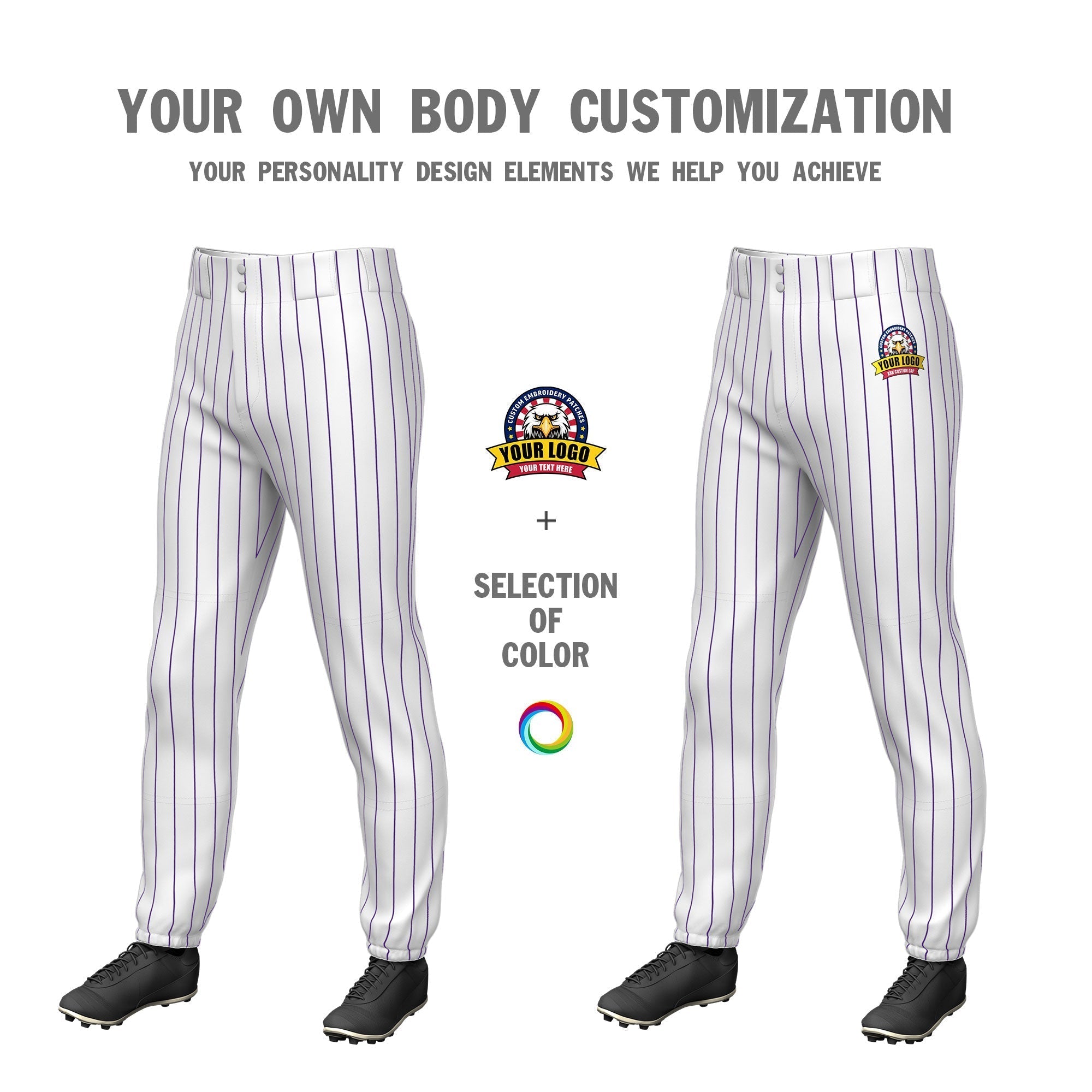 Custom White Purple Pinstripe Fit Stretch Practice Pull Up Baseball Pants