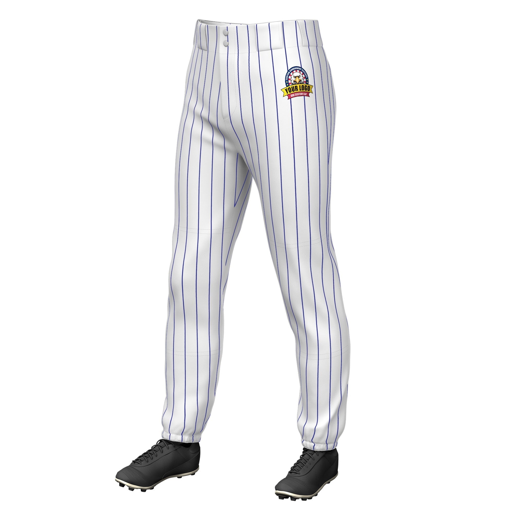 Custom White Royal Pinstripe Fit Stretch Practice Pull Up Baseball Pants Main image