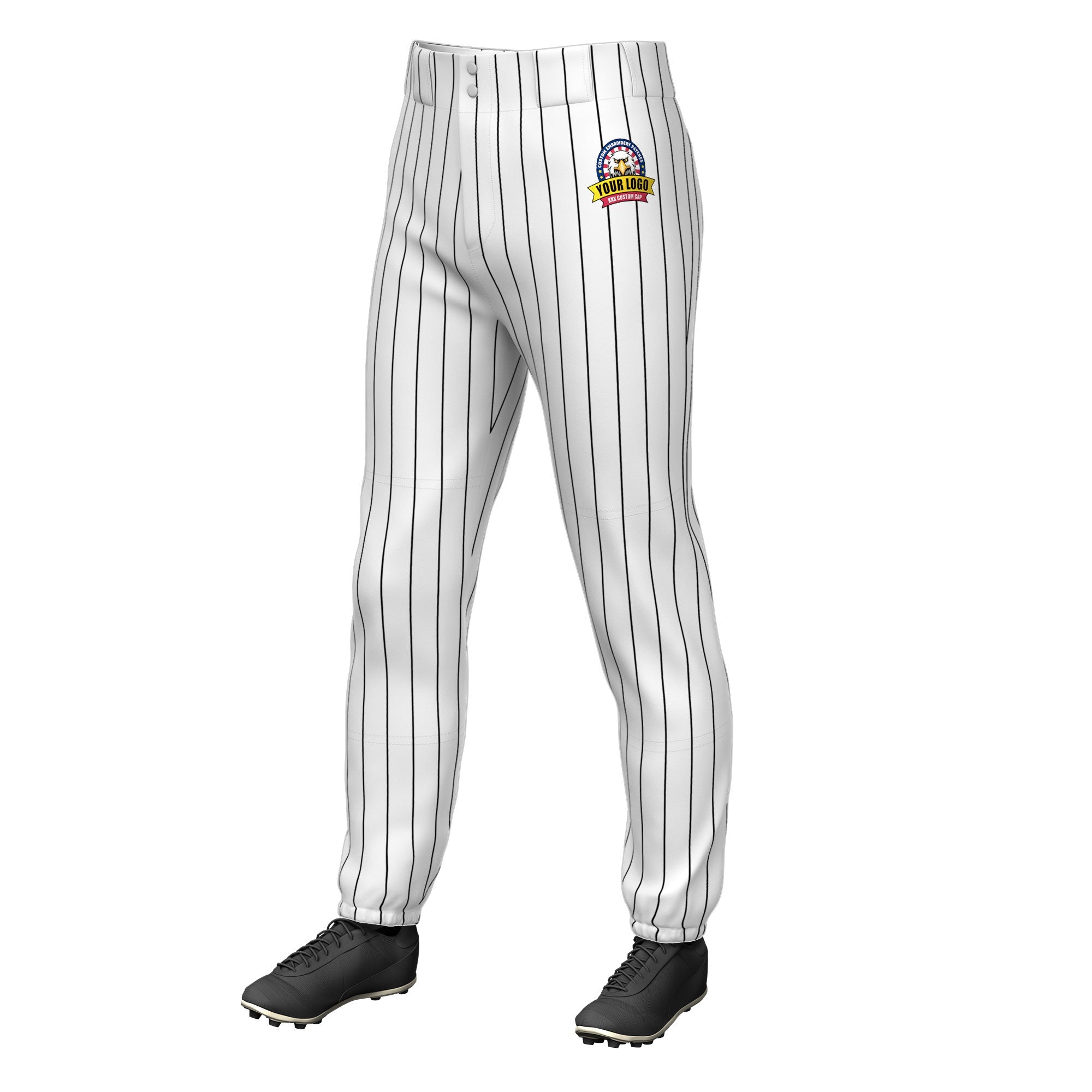 Custom White Black Pinstripe Fit Stretch Practice Pull Up Baseball Pants Main image