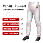 Custom White Red Pinstripe Fit Stretch Practice Pull Up Baseball Pants