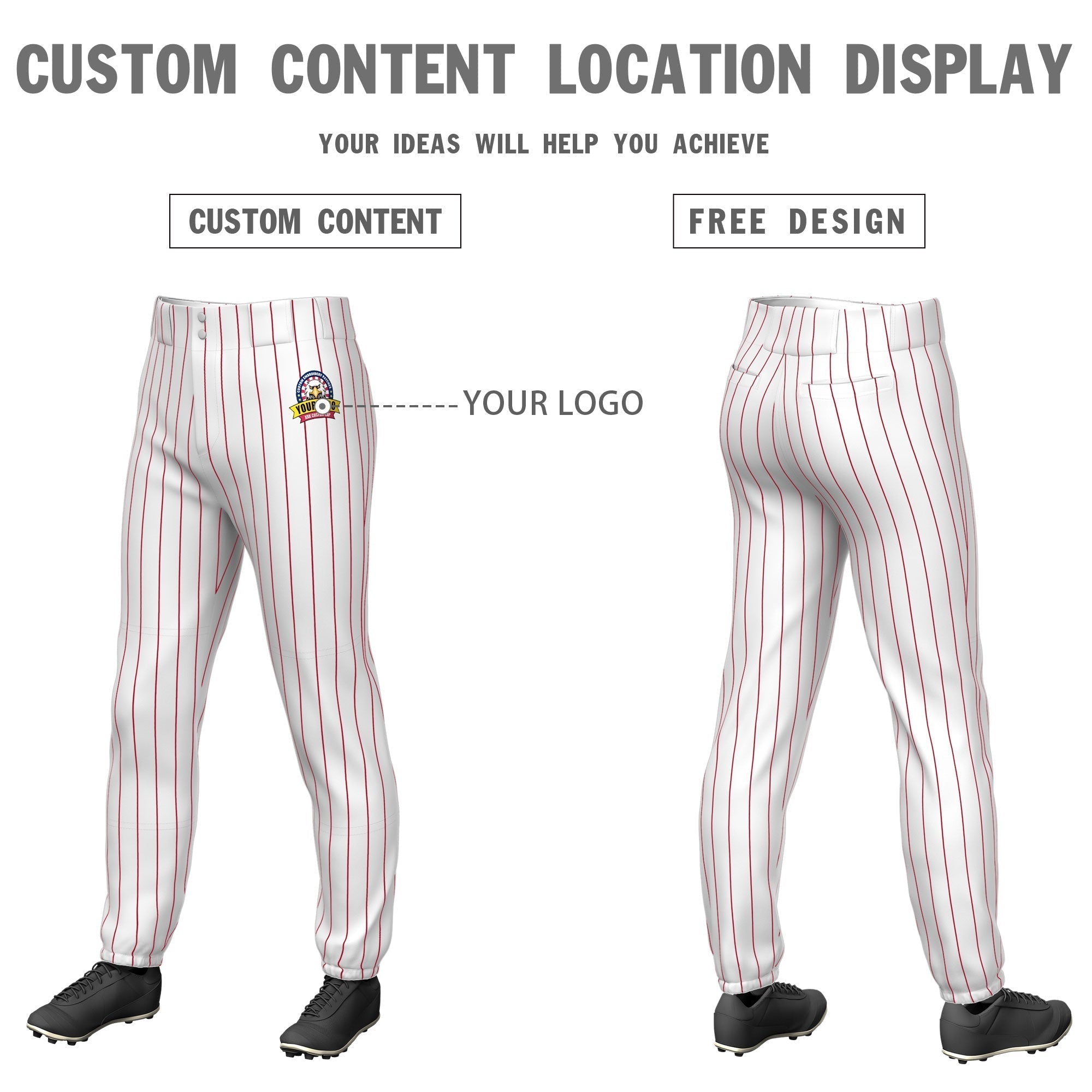 Custom White Red Pinstripe Fit Stretch Practice Pull Up Baseball Pants