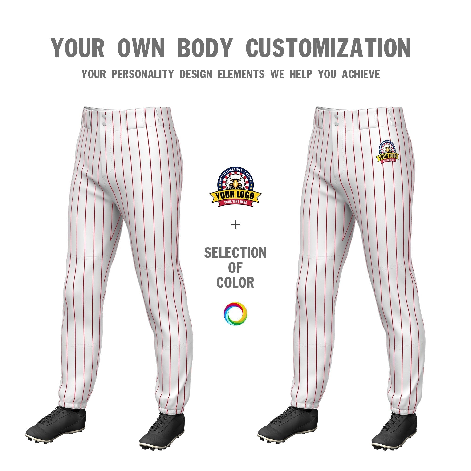 Custom White Red Pinstripe Fit Stretch Practice Pull Up Baseball Pants