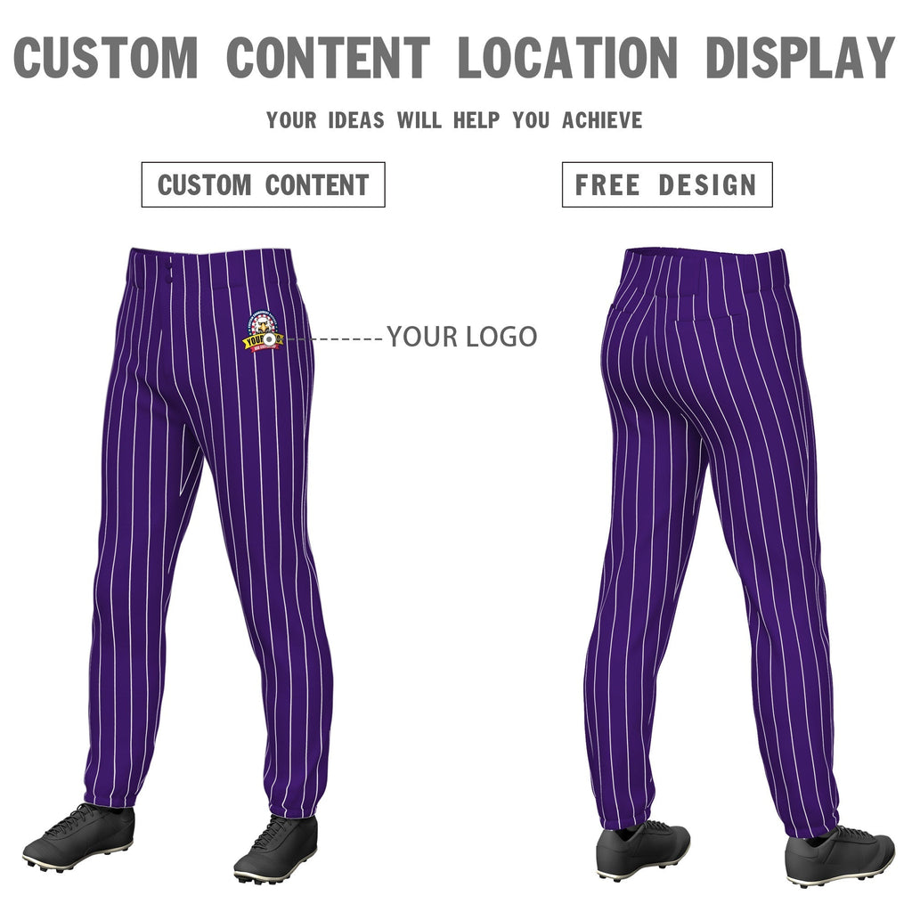 Custom Purple White Pinstripe Fit Stretch Practice Pull Up Baseball Pants