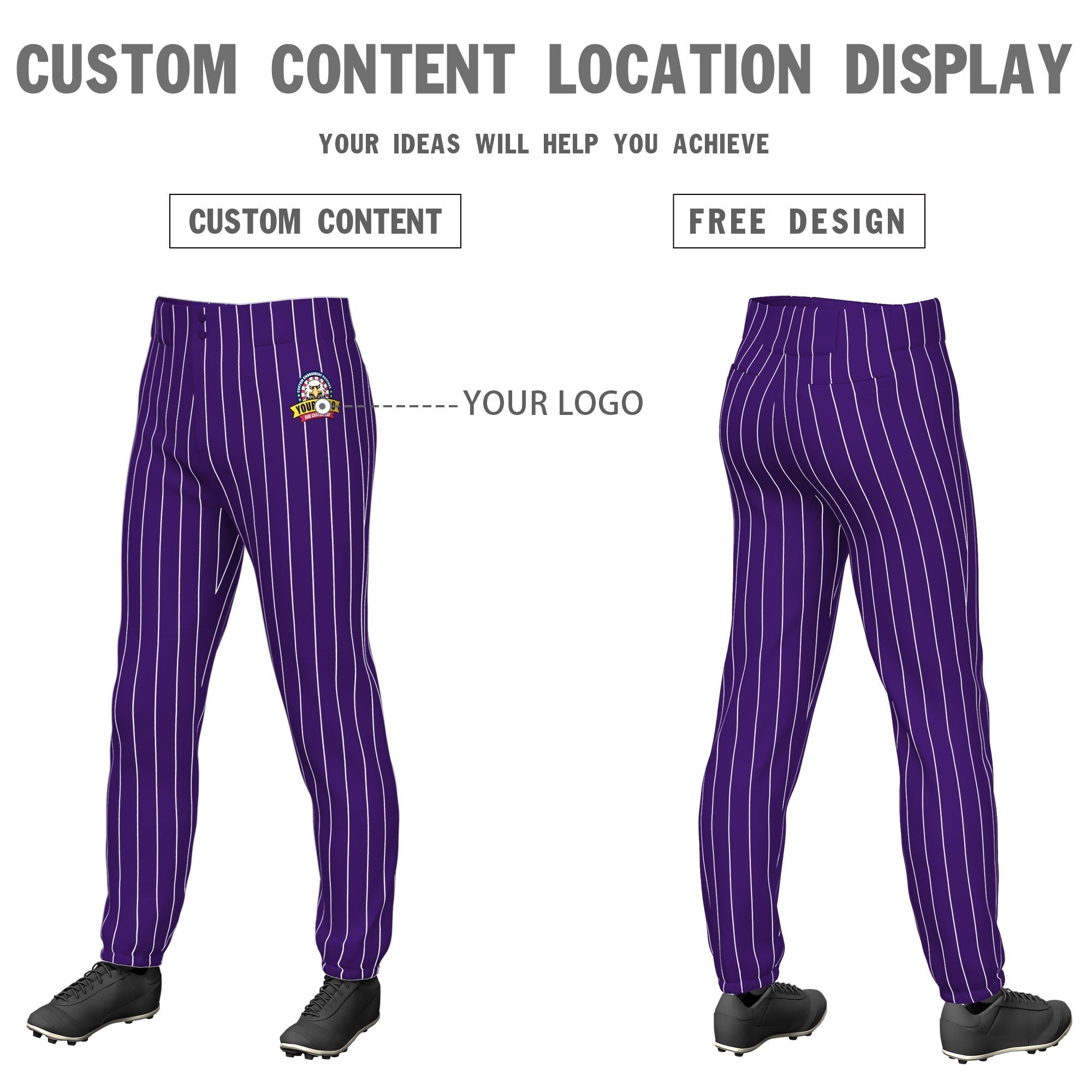 Custom Purple White Pinstripe Fit Stretch Practice Pull Up Baseball Pants