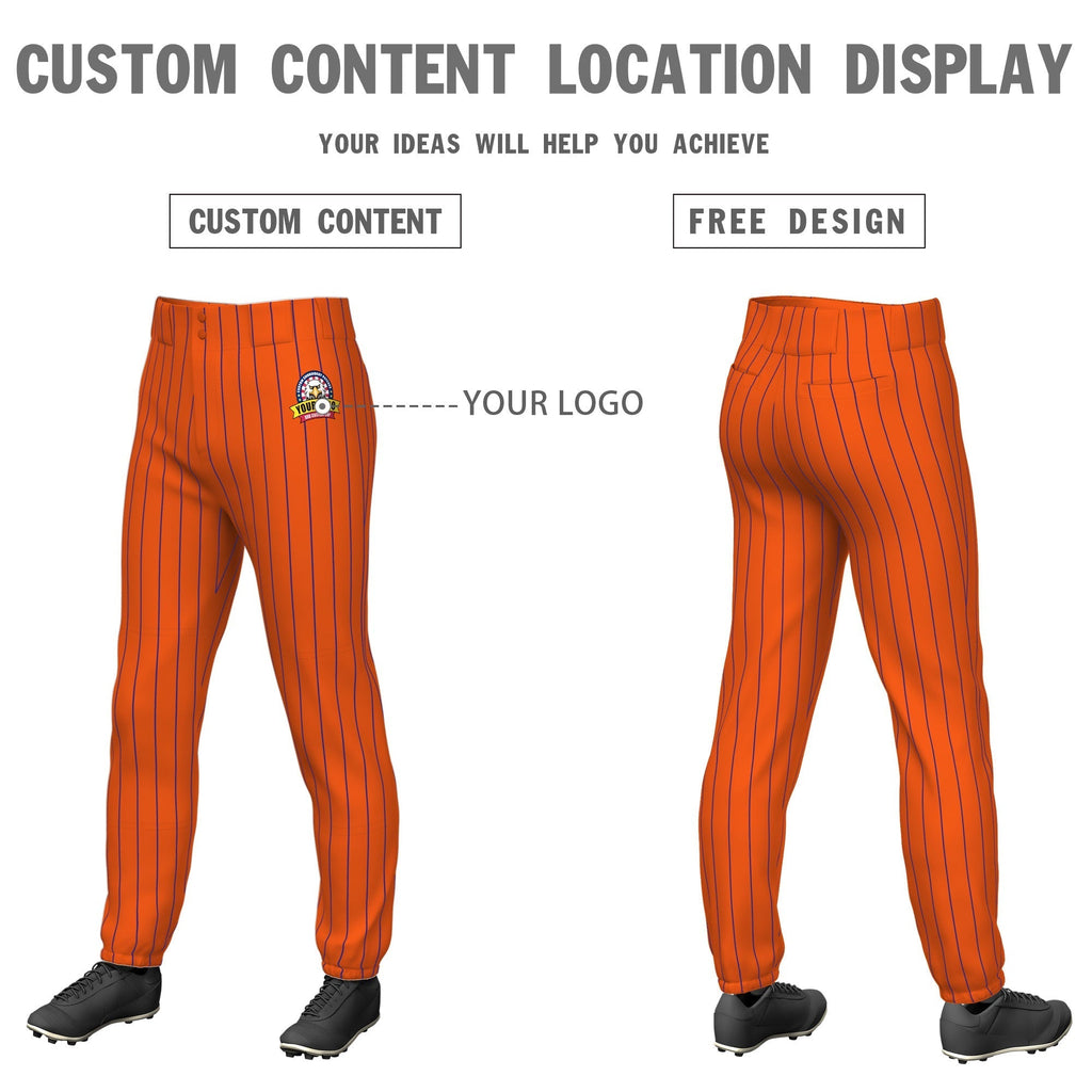 Custom Cadmium Orange Royal Pinstripe Fit Stretch Practice Pull Up Baseball Pants