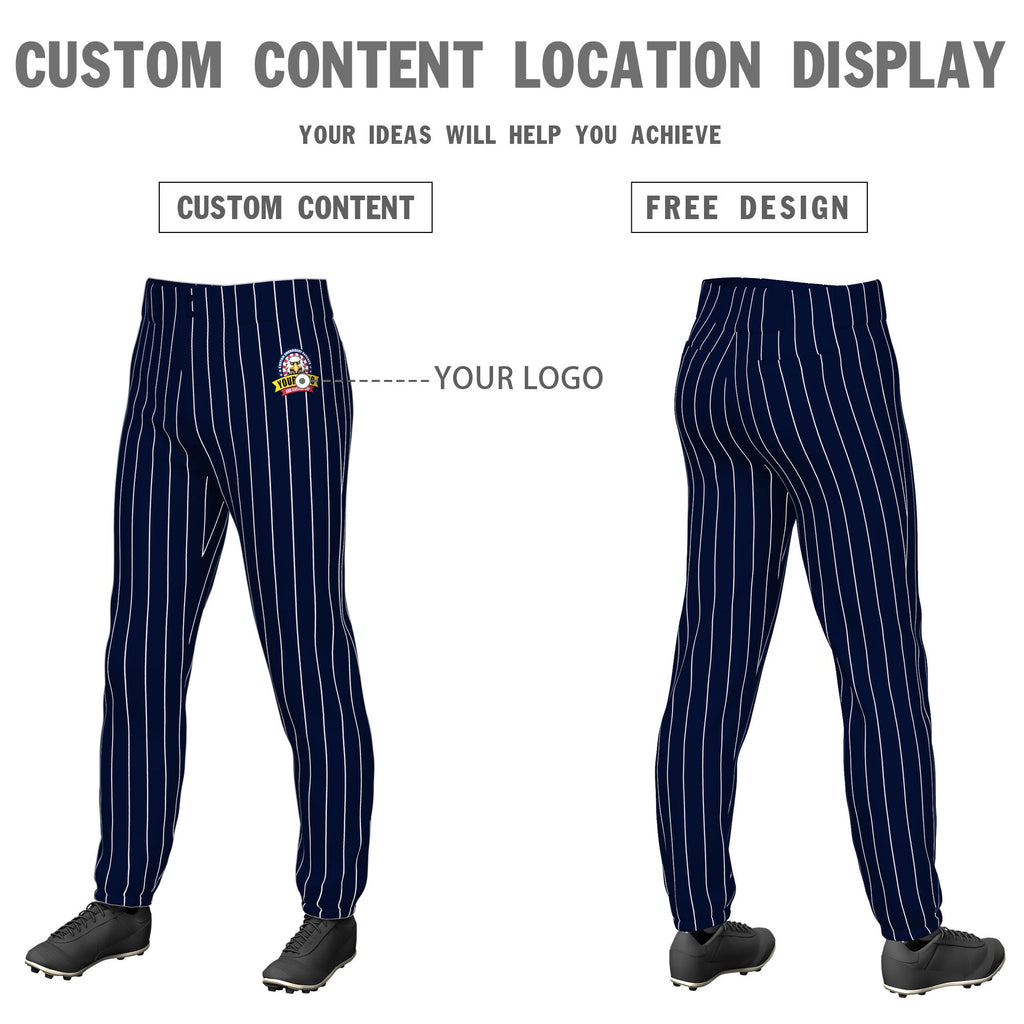 Custom Navy White Pinstripe Fit Stretch Practice Pull Up Baseball Pants